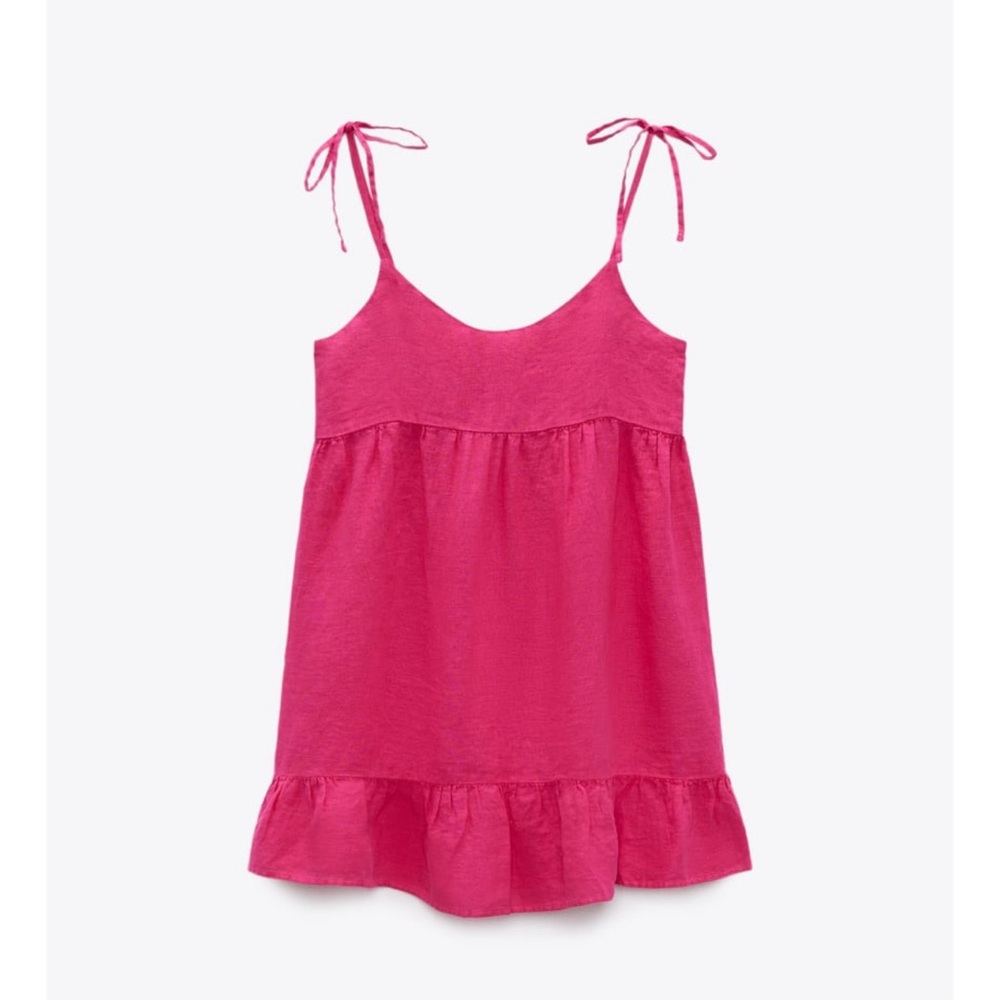 Zara Mini Linen Dress in Fuchsia - Size Small
